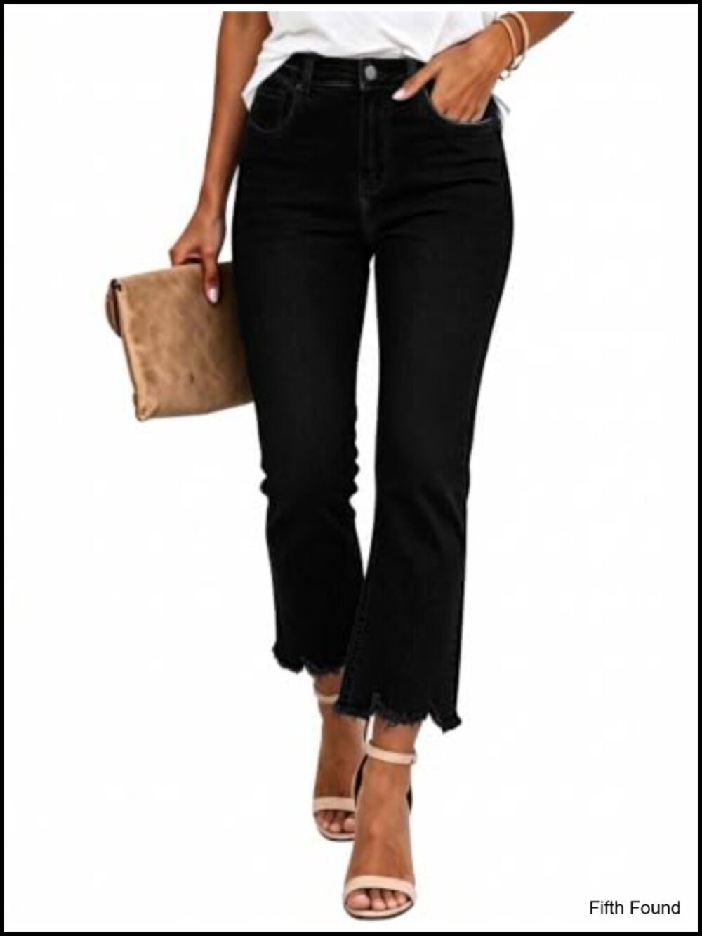 Cropped Stretchy Mid High Rise Ankle Raw Hem Jeans